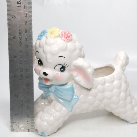 Vintage Napco Curly Lamb Ceramic Planter Pot #598 Kitchy 60s Home Decor Pastel - Picture 9 of 12